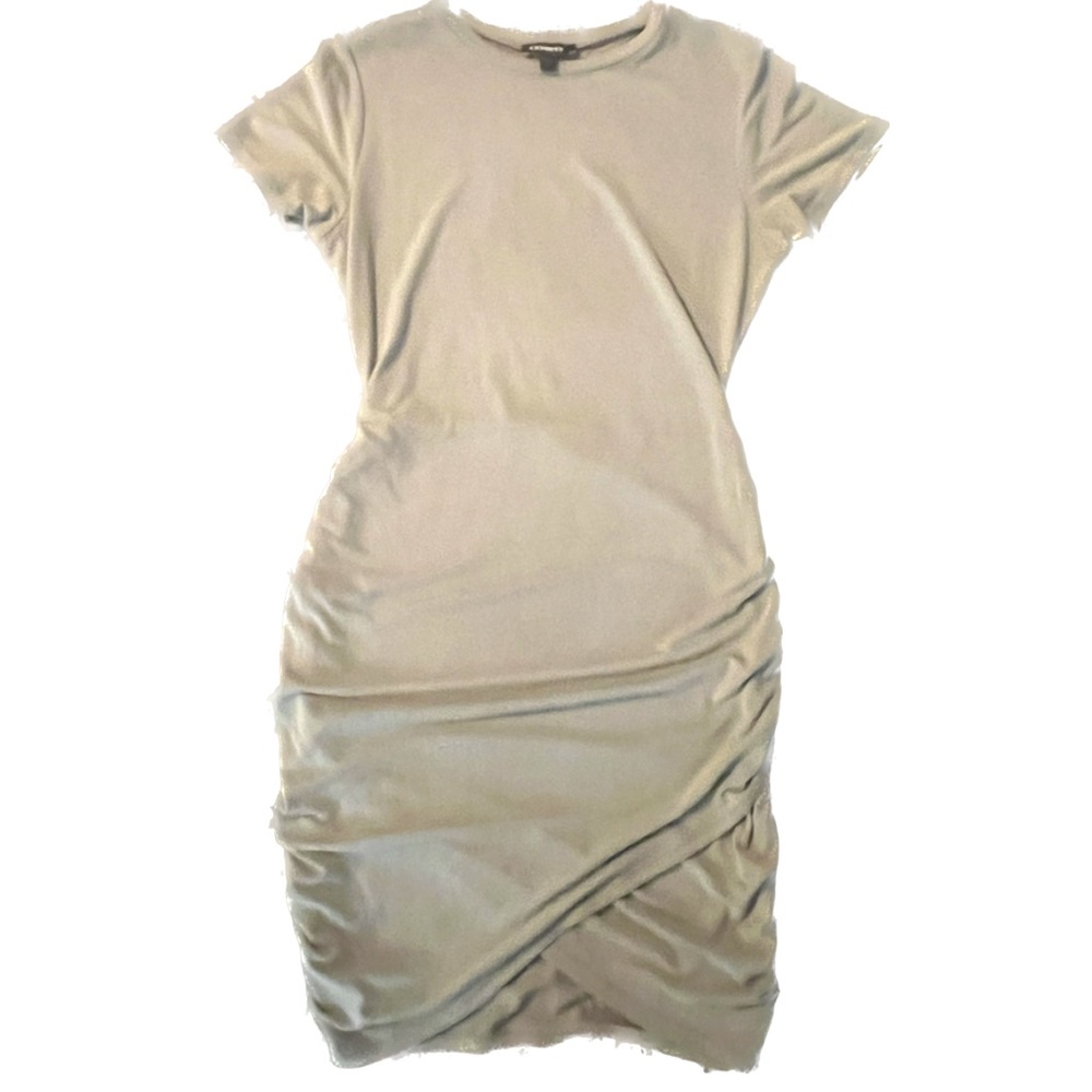 Express Ruched T-Shirt Dress - Sage Green, Size S